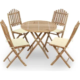 The Living Store 5-tlg. Garten-Essgruppe mit Kissen Klappbar Bambus - Creme