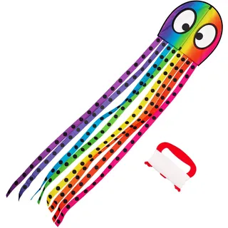 Wolkenstürmer® Olli Octopus (Regenbogen) Kinderdrachen - Oktopusdrachen Krake flugfertig mit Handgriff & 40m Schnur 1-Leiner Drachen und Flugspielzeug