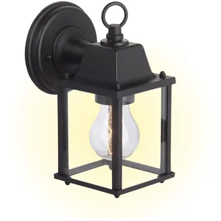 BRILLIANT Irvin Außenwandleuchte Schwarz – hängende Wandlampe mit IP23 – E27 Fassung für LED-Leuchtmittel – wetterfeste Außenlampe aus Metall/Glas – für Hauswand, Terrasse & Garten