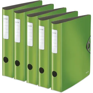 Leitz Qualitäts-Ordner 180° Active Solid, 5er Pack, A4, Schmal, Abgerundeter Rücken, 6,5 cm breit, Gummibandverschluss, Leichtes Polyfoam, Plastik-Ordner, Hellgrün, 10481050