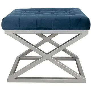 Atelier Del Sofa Stylish Pouffe with Metal Frame, Navy Blue & Silver, 50 x 42 x 40 cm | 100% Polyester Babyface Fabric | Perfect for Modern Living Rooms & Bedrooms