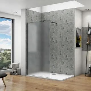 AICA walk in dusche 80X200cm Milchglas Duschwand 10mm NANO ESG-Glas mit Schwarz 90cm Stabilisator Duschabtrennung Duschtrennwand Duschkabine - milchig