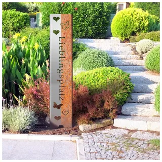tuning-art Gartenstecker Gartenschild Lieblingsplatz 120 x 21cm DC01 Stahl | Rostpatina Stabil Langlebig Beidseitige Abkantung Montagefrei Garten Deko