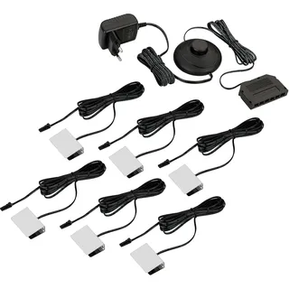SEBSON Vitrinenbeleuchtung 6er Set - Glasbodenbeleuchtung LED inkl. 12V Netzteil mit Schalter - LED Clips warmweiß - Glaskantenbeleuchtung für Vitrine, Regal, Tisch