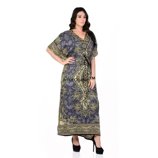 Art of Creation Damen Lange Kaftan-Kimono, Maxi-Stil, Kleider für Frauen in regulärer bis Übergröße, grau, Einheitsgröße