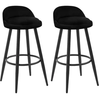 WOLTU Barhocker 2er Set Barstuhl Hocker Tresenhocker Bistrohocker Designer Hocker mit Lehne und Fußstütze aus Samt Metall, Schwarz - Schwarz