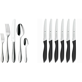 WMF Verona Besteckset, 60-teilig, spülmaschinengeeignet & Classic Line Frühstücksmesser Set 6-teilig, 23 cm, Brötchenmesser Wellenschliff, Brotzeitmesser, Spezialklingenstahl, Kunststoffgriff, schwarz