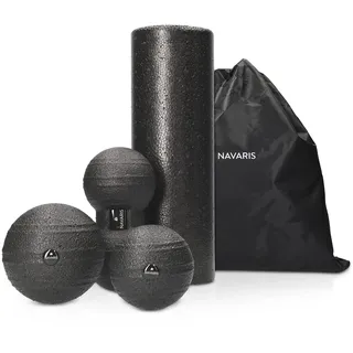 Navaris Faszien Set 4tlg. Massageroller - 1x Faszienrolle 1x Peanut Duo Massageball 2X Faszienball - Massage Bälle Duoball - Rücken Nacken Yoga