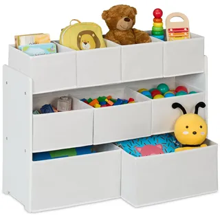 Relaxdays Kinderregal mit 9 Stoffboxen 60 x 92 x 30 cm Holzwerkstoff weiß
