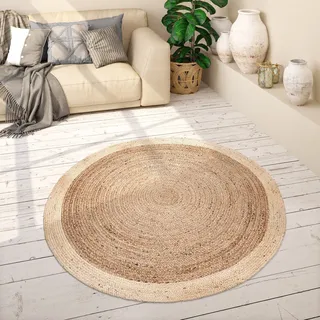 Paco Home Teppich »Viborg 594« rund 6 mm Höhe Jute, Modern, Boho, Ethno, Handgefertigter Natur-Teppich, beige