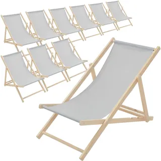 ECD-Germany Strandliege 10er Set Hellgrau , Holz , 57.5x83x100 cm , Gartenmöbel, Gartenliegen
