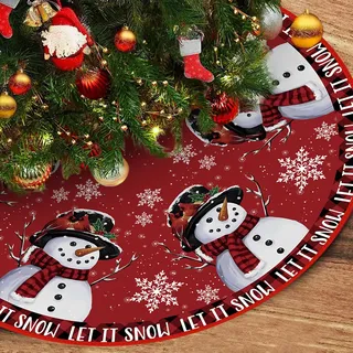 Weihnachtsbaum Decke 120cm, ZoneYan Weihnachtsbaumdecke Rund Rot, Weihnachtsbaum Rock,Schneemann Motiv, Christbaumständer Teppich Baumdecke, für Weihnachtsdeko Urlaub Party Deko
