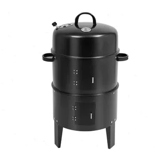 BBQ Grill - 3-in-1 Holzkohlegrill Smoker - Gusseisen - Doppelte Ebene Große Kapazität - 40 cm Durchmesser 84 cm Höhe - Zum Räuchern Schmoren Grillen - Schwarz
