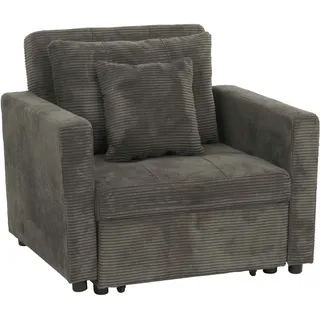 Mendler Schlafsessel HWC-L90, Klappsessel Gästebett Relaxsessel, Liegefläche 200x100cm Stoff/Textil Cord ~ dunkelgrau