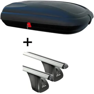 Dachbox VDPBA320 320Ltr carbonlook abschließbar + Alu Dachträger Aurilis VDP kompatibel mit für Fiat 500 L (5Türer) ab 2012