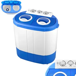 Steinborg Mini Waschmaschine + Wäsche Schleuder bis 3 KG | 2 getrennte Kammern | Camping Waschmaschine | Mobile Waschmaschine | inkl. Ab- und Zulaufschlauch | Eingebaute Trocknerfunktion |