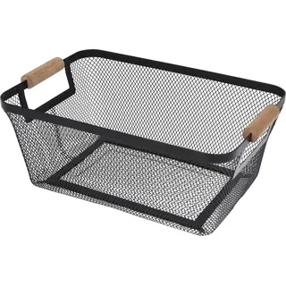 Aufbewahrungskorb 30,5x21,5x14cm Metall mit Holzgriff - Schwarz