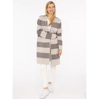 Zwillingsherz Strickjacke »"Streifen & Schalkragen"« Schalkragen, Langarm, Taschen, knielang, Bockstreifen, grau
