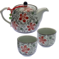 DonRegaloWeb Teekanne mit 5 Schüsseln aus Keramik, grün und rot