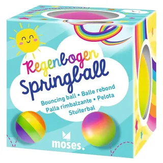 Moses Moses. Regenbogen-Springball – bunter Hüpfball aus Naturkautschuk, extra hoher Sprung, 6 cm Ø, fröhlicher Spielspaß für Kinder, Überraschungsprodukt
