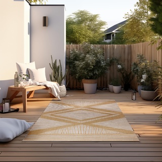 ELLE DECORATION In- und Outdoor«, rechteckig, 5 mm Höhe, Flachgewebe, In-& Outdoor, Modern, Wendeteppich, Balkon, Wohnzimmer – Ocker, 120x170cm