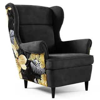 Beautysofa Ohrensessel Havana im skandinavischen Stil, Schwarz, mit Beinen in Wengefarbe , Holzwerkstoff , 82x102x92 cm , Wohnzimmer, Sessel, Ohrensessel
