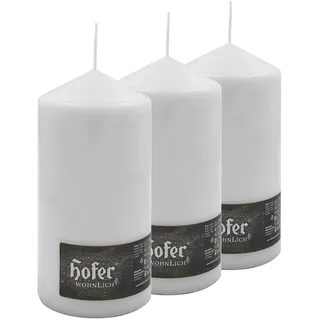 Hofer - Stumpenkerzen Säulenkerzen, 3 Stück Set, Lange Brenndauer ca. 110 Stunden, Durchmesser 10 cm, Höhe 20 cm, Farbe Weiß, Tropffrei Wachskerzens, kein Duft, Hergestellt in Österreich