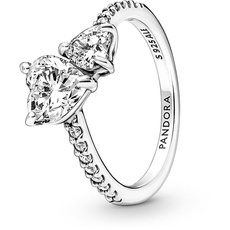 Bild von Timeless Doppel-Herz Funkelnder Ring aus 952 Sterling Silber mit klaren Cubic Zirkonia Steinchen 191198C01-58