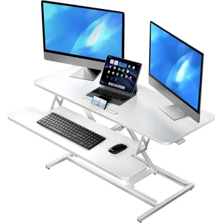 ergomaker Steh-Sitz Schreibtischaufsatz Höhenverstellbar, Stehpult Aufsatz Schreibtisch X 40CM Desktop Erhöhung mit Tastaturablage Weiß