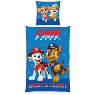 Herding Bettwäsche Paw Patrol, Kopfkissenbezug ca. 80 x 80 cm, Bettbezug ca. 135 x 200 cm, mit praktischer Knopfleiste, 100% Baumwolle