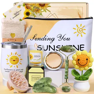 Geschenke für Frauen, Sonnenblume Geburtstagsgeschenk für Frauen, Entspannung Geschenkset Inklusive Isolierter Becher Mama Schwester Geschenk Freundin Geburtstag Valentinstag Muttertag Weihnachtstag