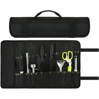 ds. distinctive style Messerrolle 10 Schlitze Plus 1 Tasche Canvas Kochmessertasche für Hackbeil, Messerabzieher, Utensilien und Küchenwerkzeuge bis zu 12" (nur Tasche)