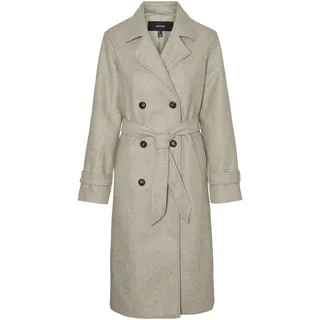 VERO MODA Damen Mantel VMFortunevega Long Trenchcoat langer Winter Wollmantel 10289870 Silver Mink Melange M