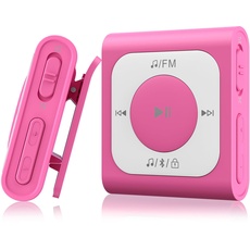 AGPTEK 64GB Clip MP3 Player mit Bluetooth, Mini Tragbarer Musikplayer mit UKW-Radio, kein Telefon erforderlich für Sport, Zufallswiedergabe, Rosa