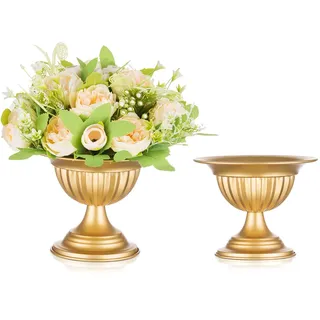 Sziqiqi Vase Gold Kleine für Hochzeit: 13 cm Hoch Metall Urne Vasen Set of 2 - Blumentopf Goldene für Tischdeko - Vintage Blumenvase für Party Taufe Valentinstag