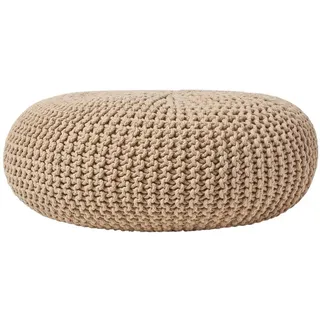 Homescapes Strick-Pouf Baumwolle 70 x 23 x 70 cm Beige