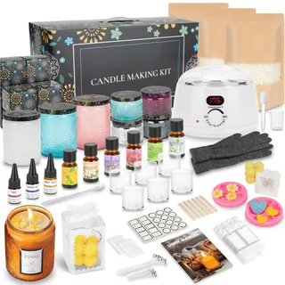 TECHMUR Kerzen Selber Machen Set, Komplette DIY Kerzen Set mit Elektrischer Wachsschmelzer, 1200g Natürliches Sojawachs, ätherischem öl, Kerzenfarbe, Gläsern, Aufklebern für Erwachsene Anfänger (Weiß)