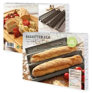 Wundermix - Baguette Blech mit Antihaftbeschichtung • Baguette Backform für 3 Baguettes • Baguette Backblech für Stangenbrote • Baguetteform • Brotbackform • Zubehör Backen