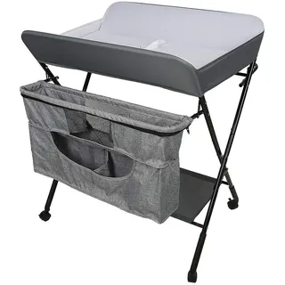 Faltbarer Wickeltisch, Tragbar und Höhenverstellbar - 2-in-1 Mit Badewanne für Babys von Geburt bis 12 Monate - Grau/Weiß