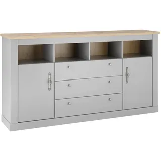 Mid.you Sideboard , Eichefarben, Hellgrau , Metall , 2 Fächer , 3 Schubladen , 198x104x44 cm , stehend , Kleinmöbel, Kommoden, Sideboards