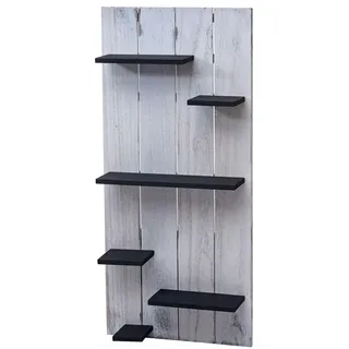Mendler Wandregal HWC-C65, Wandpaneel Holzregal Regal, 6 Ebenen 110x50x14cm Massivholz Vintage - weiß/dunkelgrau shabby