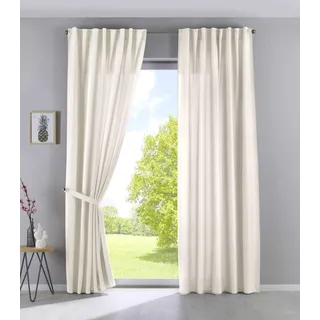 Gardinenbox 2er Set Vorhänge Verdeckte Schlaufen Cationic »JENA« HxB 145x140 cm Creme Blickdicht Leinen Optik Gardinen Meliert Gardinenband mit Raffhalter, 2019037-2
