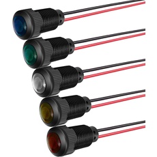 Gebildet 5 Stück LED-Kunststoff-Kontrollleuchte, 220 V, Montagelochgröße 12 mm (Rot/Orange/Blau/Grün/Weiß)