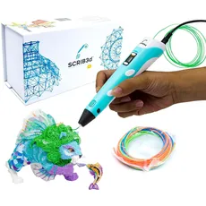 SCRIB3D P1 3D-Druckstift mit Anzeige - Enthält 3D-Stift, 3 Startfarben von PLA-Filament, Schablonenbuch + Projektanleitung und Ladegerät