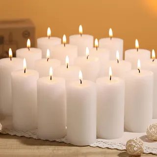 20 Säulenkerzen, Unparfümierte Weiße Tischkerzen - 2x4 Zoll Säulenkerzen, Brenndauer bis zu 30 Stunden, Hochwertiges Paraffin mit Baumwolldocht für Kirche, Zuhause, Hochzeit, Partydekoration