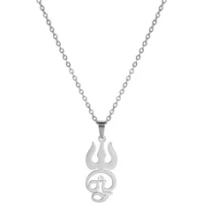TEAMER OM Halskette Edelstahl Yoga Meditation spirituelle Harmonie Anhänger Aum Om Ohm Sanskrit Symbol Halskette Schmuck für Frauen Mädchen (OM mit Dreizack-Silber)
