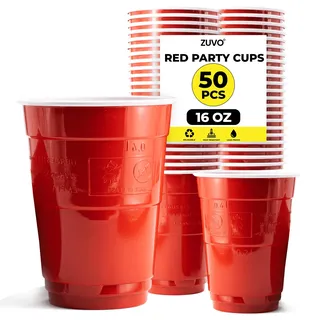 Zuvo Rote Partybecher – Einwegbecher aus Kunststoff, 473 ml (50 Stück) – langlebige rote Kunststoffbecher für Grillabende, Geburtstage, Veranstaltungen und Beer Pong – recycelbar, einfach zu bedienen