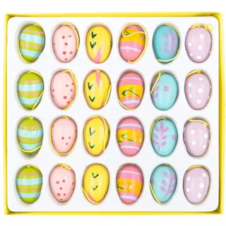iden basic - Ostereier zum Aufhängen, 24 Stück in 6 Designs, je ca. 2 cm, Osterdeko aus Holz