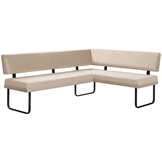 Eckbank OTTO HOME "Gabi Esszimmerbank, Bank, Küchenbank, Polsterbank", helles beige, B:214cm H:87cm T:164cm, Holzwerkstoff, Massivholz, Metall, Polyester, Sitzbänke, Eckbank, Gestell aus matt-schwarzem Flachmetall, stabil, 2-Stoff-Design