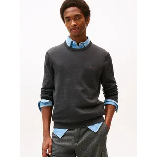 Tommy Hilfiger Herren, Pullover Essential Cotton mit Rundhalsausschnitt, grau (Dark Grey heather), S,
